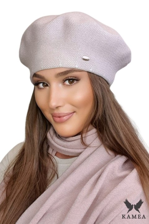 ARKADIA beret damski w pepitkę kolor różowy - Kamea